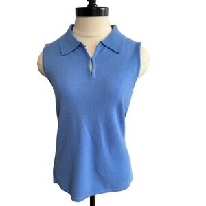 NWT Lord & Taylor Blue Sleeveless Sweater Womens S 2 Ply Cashmere Polo Knit Thin